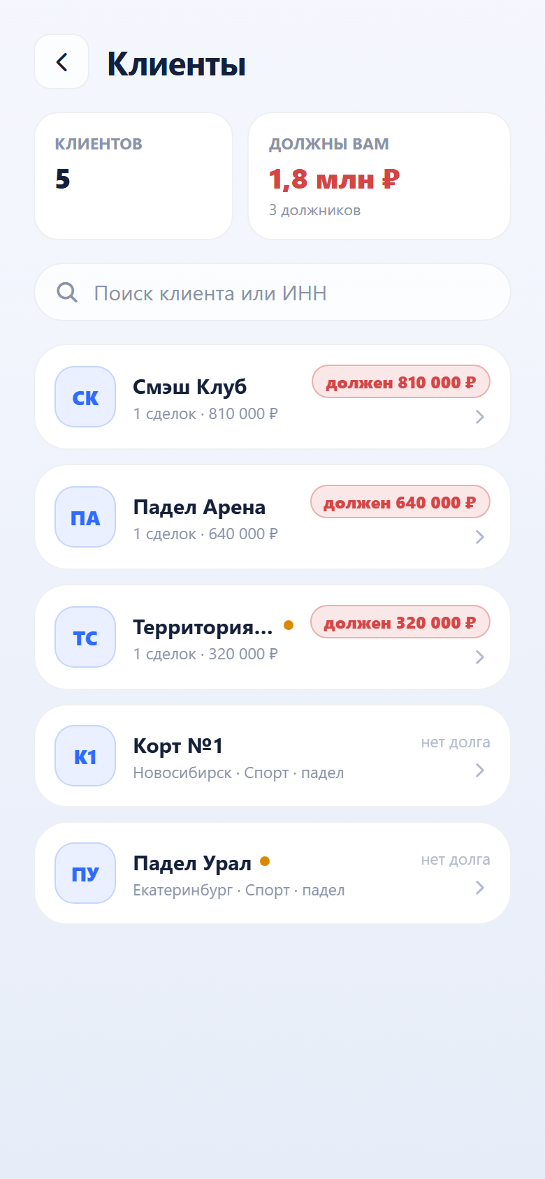 Клиенты — кто сколько должен